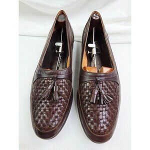 Bally Size 12M Mens Chocolate Brown Leather Basket Weave Tassel Slip On Loafers